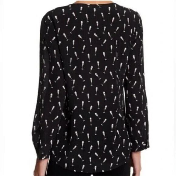 Joie Purine Champagne Flute Blouse Top Size Large Black Silk V-Neck L/S NWT - Picture 7 of 10